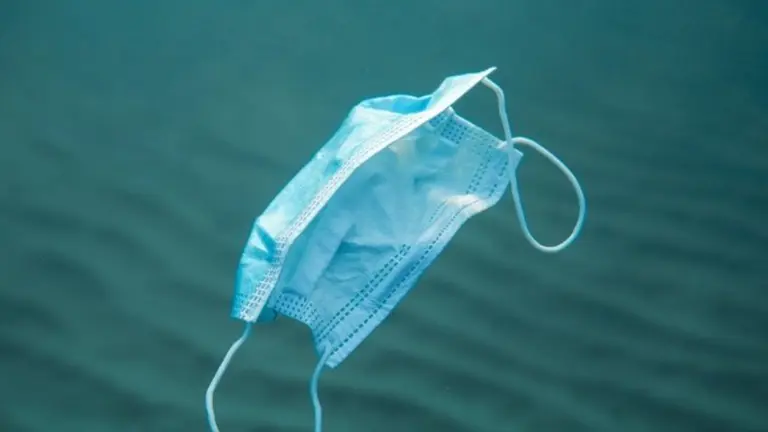Una mascarilla flota en el mar.